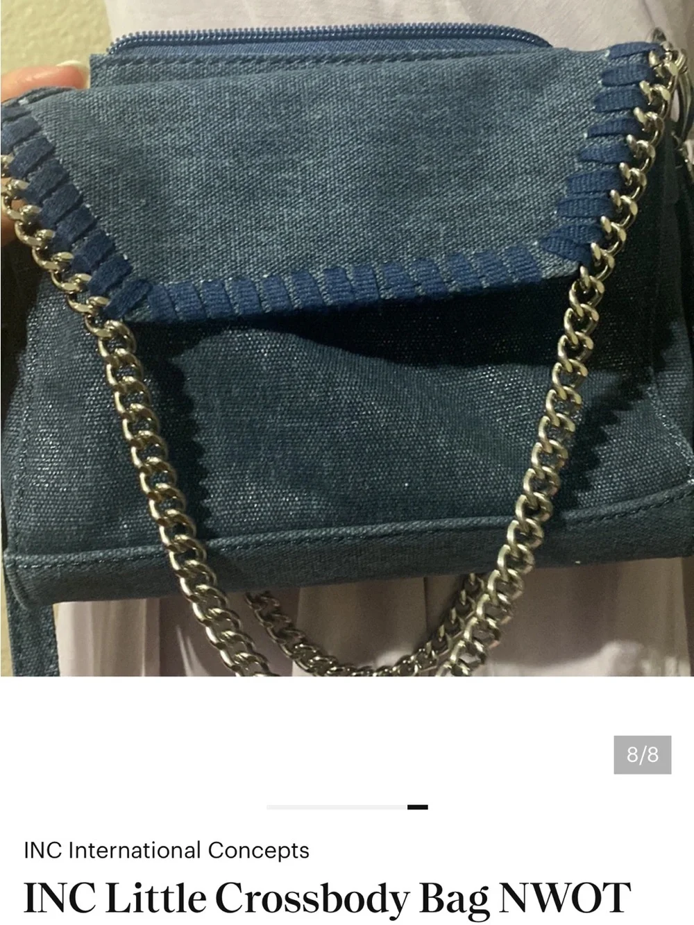 INC International Concepts Denim Blue Chain-Accent Crossbody Bag